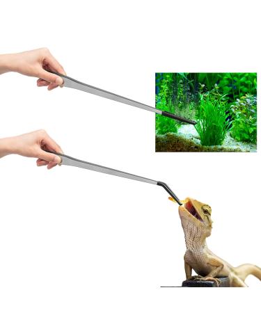 Lased 2 pieces of stainless steel reptile feeding pliers with rubber tips aquarium tweezers straight and curved long tweezers terrarium tools long handle feed tool for snake fish pool (48.9 18.9 inch
