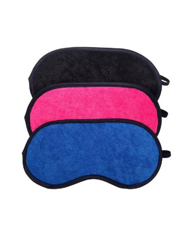 Sleep Mask Set Pack of 3 Microfiber Terry Cloth Lightweight Comfortable Soft Adjustable Eye Masks for Sleeping Shift Work Naps Travel Night Blindfold Eyeshade for Men Women Black/Blue/Pink
