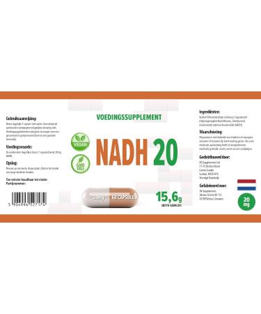 NADH 20mg 60 Vegetable Capsules Tested by a Third Party Laboratory Gluten Free and GMO Free - Buy Online on GoSupps.com
