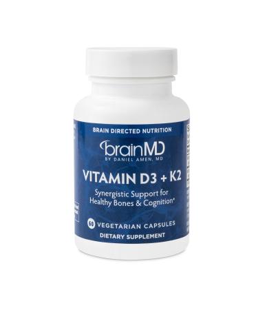 BRAINMD Vitamin D3 + K2 60 Capsules - Synergistic Support for Healthy Bones & Cognition - Gluten Free - 60 Servings