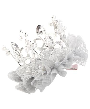 Nishine Baby Crown Hairpins Princess Girls Crown Tiara Hair Clips Tulle Net Tiaras for Kids Gift (Silver)
