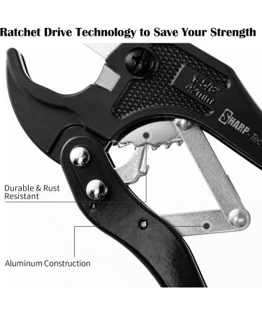 Sharp-Tec Heavy Duty PVC Pipe Cutter - 3-42mm Ratchet Tubing Cutter with Aluminium Alloy Body and 65mm Blade - Black - Buy Online on GoSupps.com