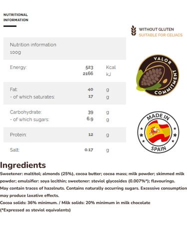Valor No Sugar Added Creamy Milk Chocolate Bar With Hazelnut Filling 100 grams - Buy Online on GoSupps.com