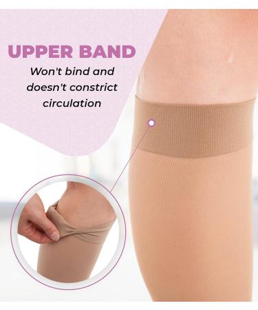 GABRIALLA Sheer Knee High Compression Stockings for Women - 20-22 mmHg, Closed Toe, Large Beige - Buy Online on GoSupps.com
