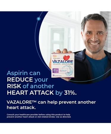 VAZALORE Aspirin 81mg for Adults | Low Dose Aspirin Heart Therapy | Liquid-Filled Capsules | Stomach Protection | Pain Relief | 30 Count - Buy Online on GoSupps.com