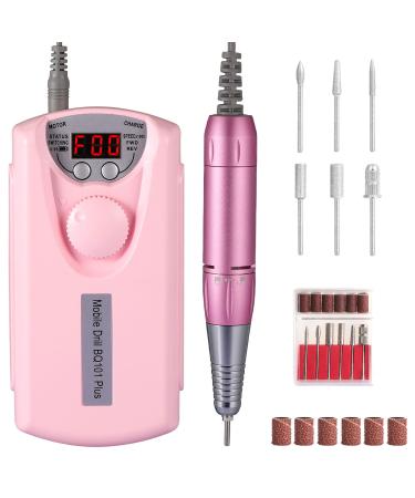 Rechargeable 30000 RPM Nail Drill  Portable Electric Nail Drill Professional Efile Nail Drill Kit for Acrylic  for Salon Use or Home DIY with 6 Pcs Nail Drill Bits (Pink)