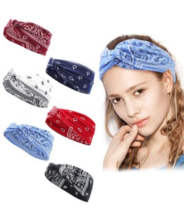 6 pieces headband women - Paisley Haartuch headscarf for women elastic cotton banda wide hair band yoga bandanas headband turban headwrap ideal for sports/yoga/running