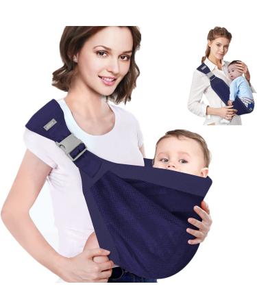 Baby Sling Carrier, Adjustable One Shoulder Labor-Saving Baby Holder Carrier, Baby Mesh Half Wrapped Sling Hip Carrier for Newborn to Toddler (Dark Blue)