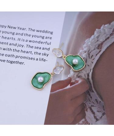 Vintage Green Lotus Leaf Pearl Drop Earrings - Enamel Flower Jewelry for Women - Buy Online on GoSupps.com