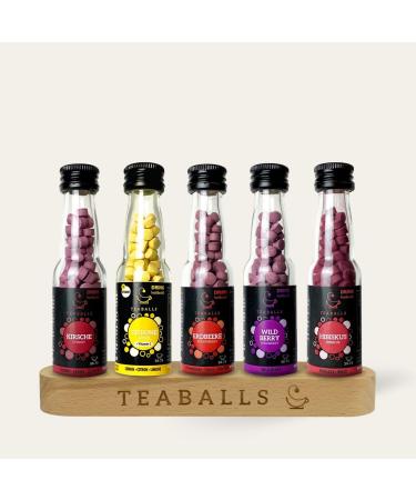 Teaballs Tee Set Big Fruit with 5 Set Cherry Lemon Strawberry Wildberry Hibiskus + Free Wooden display gift sets 150-375 cups of hot tea or iced tea without sugar Instant tea Mixed fruits 150-375 cups - Buy Online on GoSupps.com