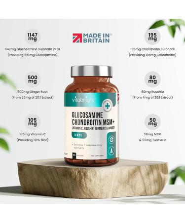 Glucosamine Chondroitin MSM Joint Care Supplement with Turmeric, Vitamin C, Ginger & Rosehip - 180 Capsules - High Strength Formula - Made in UK - VitaBright - Buy Online on GoSupps.com