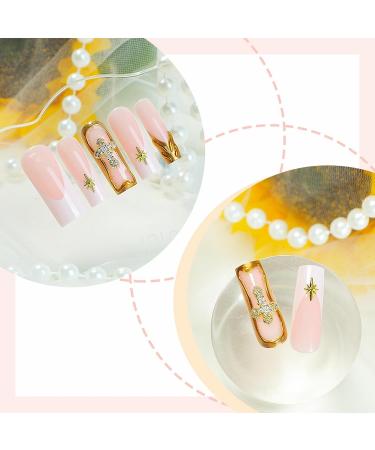MISUD Long Square Press on Nails - Glossy 3D Gold French Tip Acrylic - 24 pcs Stick on False Nails with Rhinestones & Design for Stunning Manicure - Buy Online on GoSupps.com