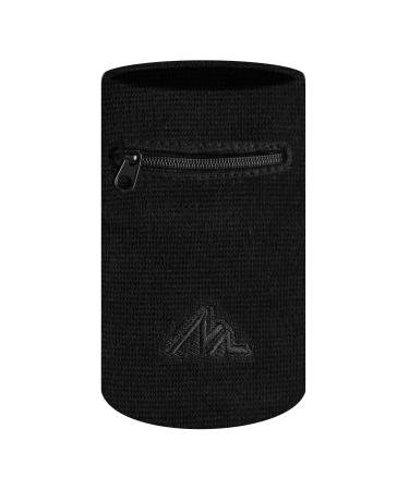 NEWZILL Wrist Wallet (Wristband) with Zipper - for Running, Walking, Basketball, Tennis, Hiking, Cross-Fit and More Long Black