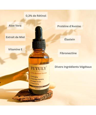 TUTULY Retinol Serum 0.3% with Natural Extracts | Aloe Vera Honey Vitamin E Elastin Hyaluronic Acid | Anti-Aging Wrinkle Prevention Increase Elasticity 30ml - Buy Online on GoSupps.com