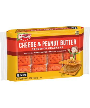 Keebler Sandwich Crackers, Single Serve Snack Crackers, Office and Kids Snacks, Cheese and Peanut Butter, 11oz Tray (8 Packs) 1.38 Ounce (Pack of 8)