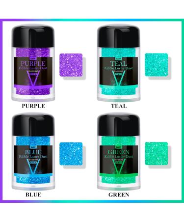 Glitter Edible Glitter Powder - 4 Colors for Drinks Food & Cakes | Metallic Food Coloring for Baking & Cocktails - 5G Bottles - Buy Online on GoSupps.com