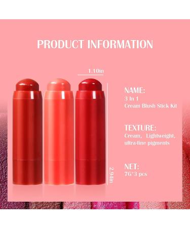 U-Shinein 3-in-1 Cream Blush Stick Kit - Long-Lasting Lip and Cheek Tint - Waterproof Multi-Use Makeup Stick - Natural Matte Finish - Hydrating Formula - Color 01 - Buy Online on GoSupps.com