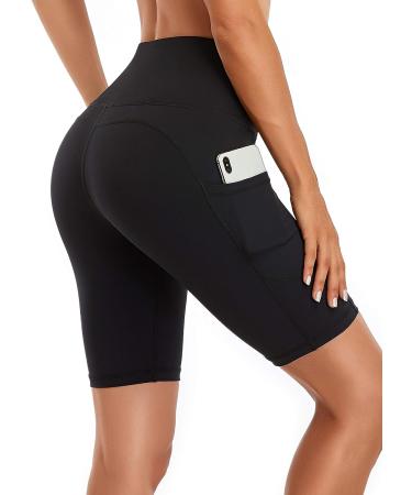 Oalka Women's High Waist Yoga Shorts with Side Pockets - Black Large - Buy Online on GoSupps.com