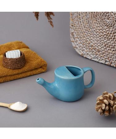 Spill-Proof Ceramic Neti Pot + 5 Neti Salt Sachets | Sky Blue | 250 ML - Buy Online on GoSupps.com