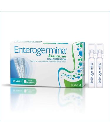 Enterogermina 2 Billion / 5ml (0.17 Fluid Ounces) Oral Suspension x 20 Vials World's Number 1 Probiotic A Children's Probiotic That Helps Relieve Diarrhea and Its Symptoms in Children