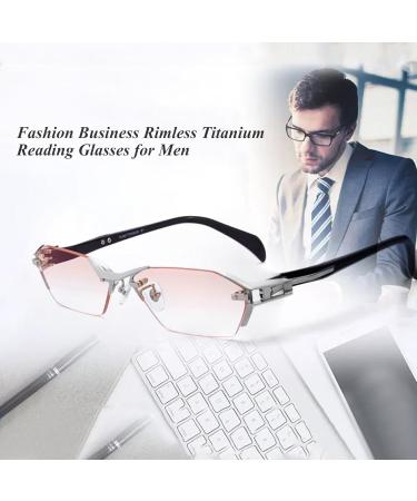 Slightly Frameless Tinted Titanium Reading Glasses for Men - Blue Light Filter Anti-Eye Load/UV Fashionable & Comfortable (Size: 1.0x) - Buy Online on GoSupps.com