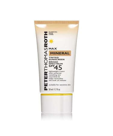 Peter Thomas Roth | Max Mineral Tinted Sunscreen Broad Spectrum SPF 45 | Tinted Moisturizer with SPF, Water-Resistant Mineral Sunscreen For Sensitive Skin, 1.7 Fl Oz.