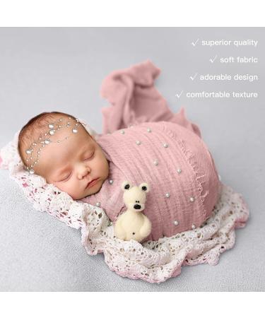 Spokki 2PCS Baby Props Photography Wrap Kit - Handmade Pearl Wrap Blanket with Headband | Newborn Outfits for Photography - Pink | 35.5 X 67 inch - Buy Online on GoSupps.com