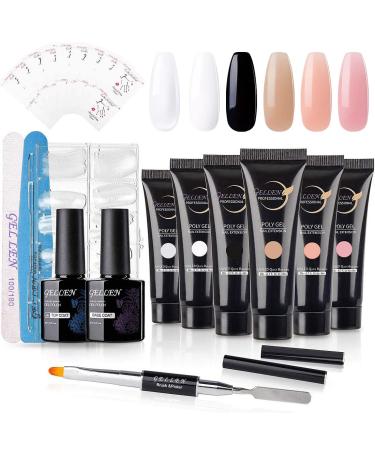 GELLEN Poly Nail Gel Kit Nail Extension Set - With 6 Colors Classic Clear White & Black Nudes Manicure Tools Gel Acrylic Nail Kit Trial Technician Starter All-in-One Gift for Women Classic White&Black Nudes