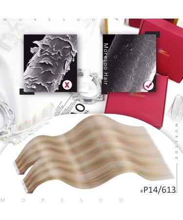 Moresoo 12 Tape In Extensions - #P14/613 Caramel & Platinum Blonde Real Human Hair - 20 Pieces 30g Silky Invisible Tape Extensions - Buy Online on GoSupps.com