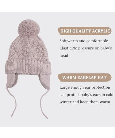 Pesaat Knitted Baby Winter Beanie Earflap Hat - Infant Toddler Boys Girls Fleece Lined Pom Pom Beanie 0-6 Months (Grey) - Buy Online on GoSupps.com