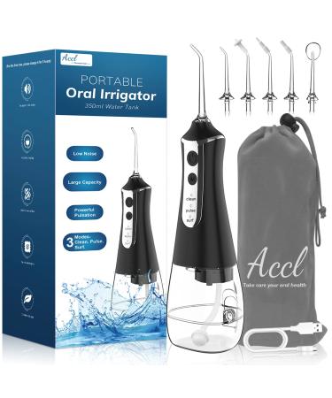 Water Flosser 350ML Cordless Teeth Cleaner Portable Cordless Dental Oral Irrigator for Tooth Care Home Use and Travel 3 Modes with 5 Jet Tips & Travel Bag -Black Upgrade Black 350ML