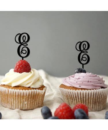 Initial E Cupcake Toppers Single Letter Monogram Name For Wedding Bridal Shower Decorations Rustic Branches Leaf Personalized 26Letters Wedding Gifts 6PCS Style-2