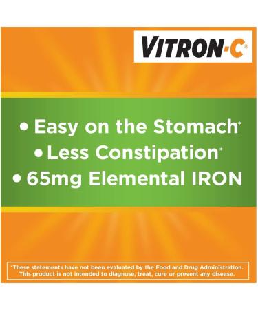 Vitron-C Iron Supplement Coated Tablets 125mg/65mg - 60 Count Bottle - Buy Online on GoSupps.com
