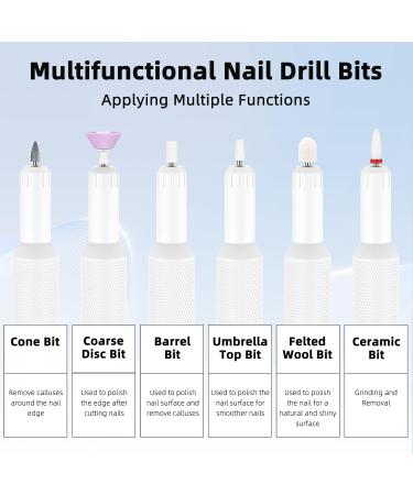 Professional Electric Nail Drill with 6 Bits for Acrylic Gel Nails - White - Buy Online on GoSupps.com