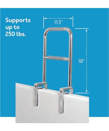 Carex Dual Level Bathtub Rail - Chrome Finish Grab Bar for Seniors and Handicap - Easy to Install Safety Bar for Assistance in and out of Tub - Buy Online on GoSupps.com