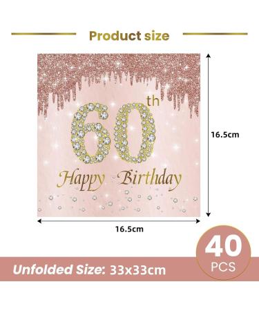 40 Pink Birthday Napkins - 60th Birthday Party Decor | 33x33cm Paper Napkins for Men Women & Girls - Buy Online on GoSupps.com