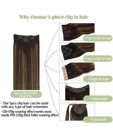 DOORES Clip in Human Hair Extensions 18 Inch Balayage Dark Brown to Chestnut Brown - 5pcs 70g | Natural Straight Hair Extensions - Buy Online on GoSupps.com