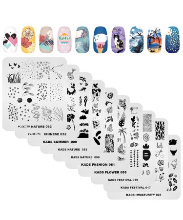 KADS 10pcs Nail Stamping Plate Nail Stencil Nail Design DIY Tool Heart Rabbit Flower Ice Cream Paraglider