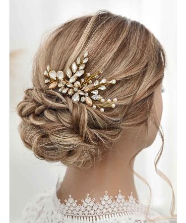 Gold Rhinestone Wedding Hair Comb - Catey Crystal Bride Hair Accessory - Buy Online on GoSupps.com