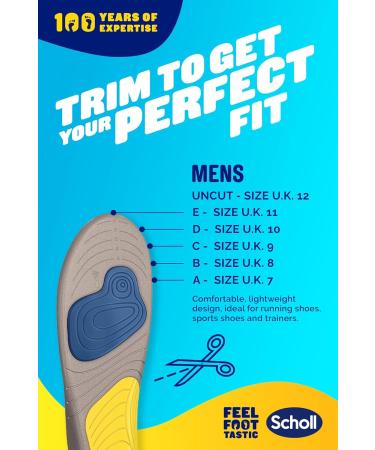 Scholl GelActiv Men's Comfort Sports Insoles - Pressure Relief & Odor Protection Size 40-46.5 - Perfect Fit for Athletic Shoes - Buy Online on GoSupps.com