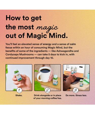 Magic Mind Focus Energy Drink Shots - Jitter-Free Stress Relief Ashwagandha & Functional Mushrooms | Matcha Green Tea & Vitamins | 2 FL Oz (5 Pack) - International Shipping - Buy Online on GoSupps.com