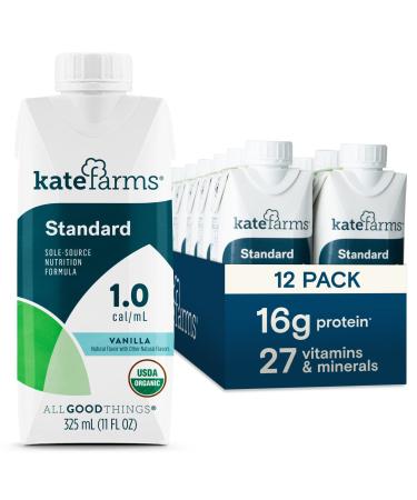 Kate Farms Adult Standard 1.0 Formula, Sole Source Nutrition, Meal-Replacement Shake or Supplemental Drink, Complete Vegan Protein Shake (Vanilla 1.0 cal/mL, Case of 12)