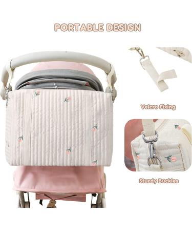 SONARIN Embroidery Baby Nappy Changing Tote Bag - Stylish Large Capacity Cotton Diaper Bag with Stroller Straps (Tulip) - Buy Online on GoSupps.com