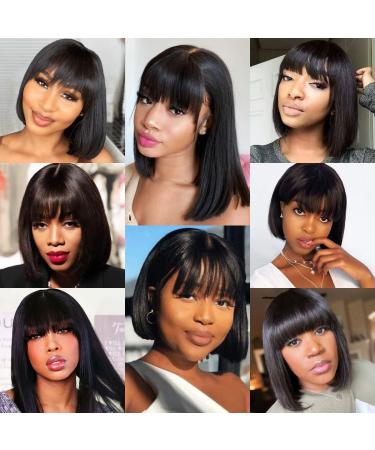 Uolova 10 Inch Black Bob Human Hair Wig with Bangs - 180 Density, Glueless, Realistic Look, HD Lace Front, Brazilian Hair - For Black Women - Buy Online on GoSupps.com