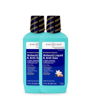 GeriCare Antacid Liquid & Anti-Gas Relief Maximum Strength for Heartburn Acid Reflux Sour Stomach Pressure & Bloating Acid Indigestion & Gas Vanilla Caramel Flavor (2)