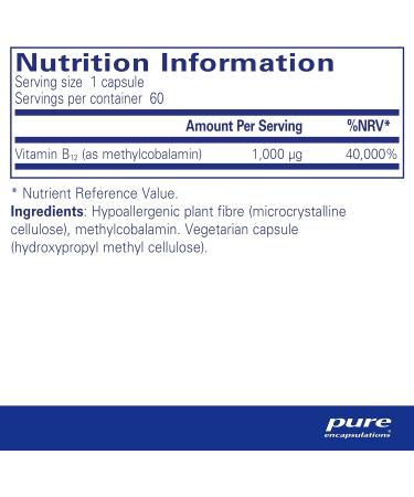 Pure Encapsulations Vitamin B12 Methylcobalamin 1000mcg - Supports Healthy Nervous System - 60 Capsules - Buy Online on GoSupps.com