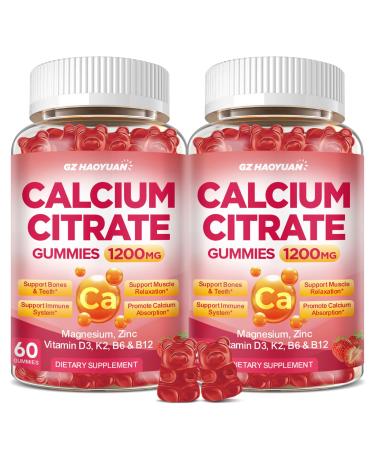Calcium Citrate Gummies - 1200mg Calcium Gummies Supplements for Women & Men with Vitamin D3 K2 Magnesium Zinc High Absorption for Bone Muscle & Immune Support Strawberry Flavor 120 Count Strawberry 60 Count (Pack of 2)