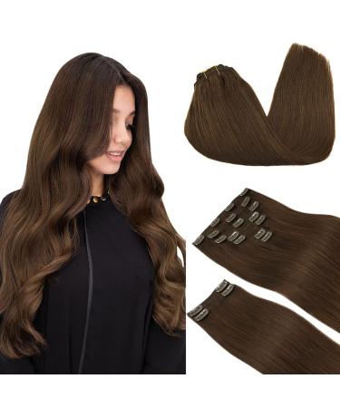 Doores real hair extensions clip chocolate brown 35cm 14 inch 9 pieces 150g remy human clips in hair extension remy clip in hair extension natural real hair extensions thick hair 35cm-15cm-15cg #4 chocolate brown - Buy Online on GoSupps.com