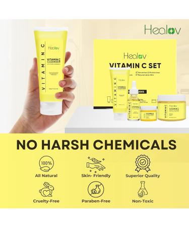 Vitamin C Skincare Set - Hydrating Cleanser Exfoliating Scrub Face Cream & Anti-Aging Serum - Brighten Dull Skin & Reduce Wrinkles - Travel Kit for Youthful Complexion - Buy Online on GoSupps.com