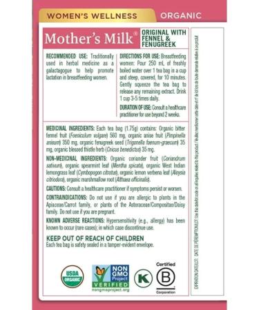 Traditional Medicinals - Organic Mother's Milk Lactation Herbal Tea (Pack of 1) - Supports Breast Milk Production For Nursing Mothers - 16 Tea Bags Total 16 Count (Pack of 1) Mother's Milk Herbal Tea - Buy Online on GoSupps.com
